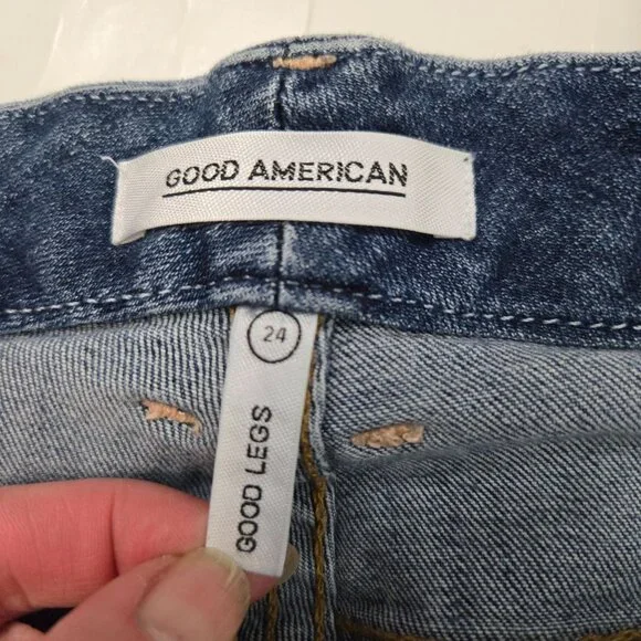 Good American Good Legs Size 24 Plus Raw Hem Skinny Stretchy Blue Jeans - Picture 8 of 14